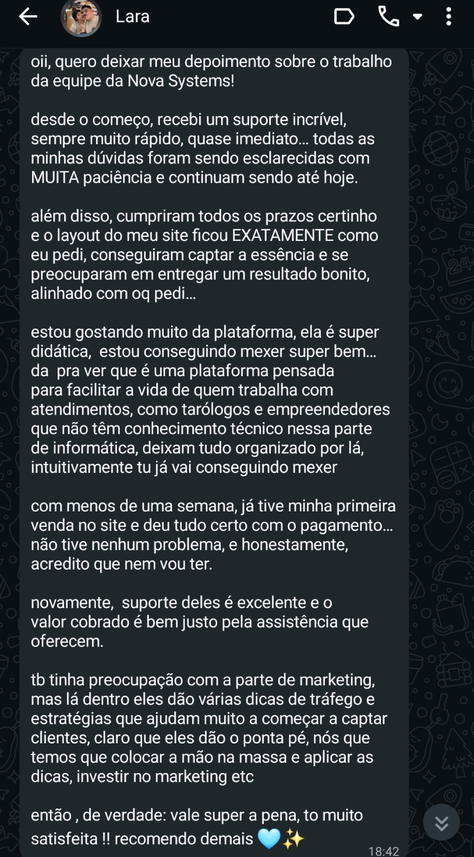 Depoimentos Sistema Nova Systems para Tarot e Terapias
